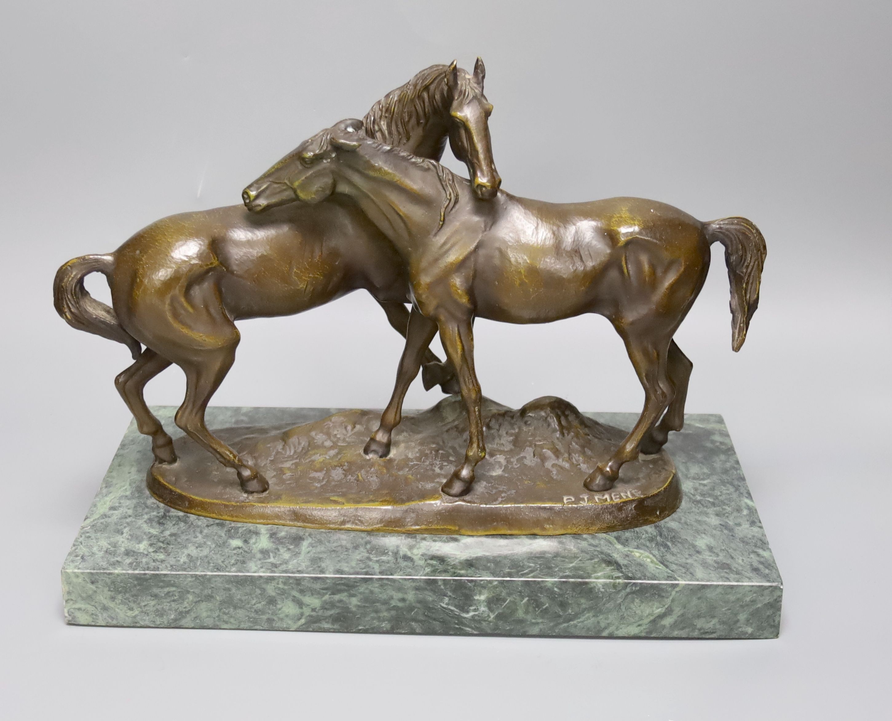 After PJ Mene - twin horse bronze group 35cm